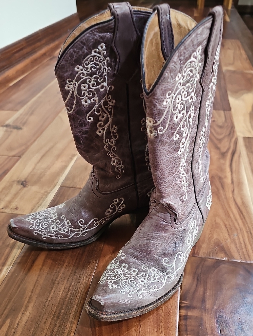 Corral Boots- Teens Brown Embroidered Western Boots